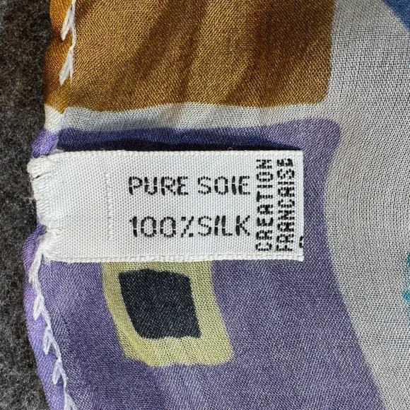 Pierre Cardin Vintage 100% Silk Scarf Geometric Floral Multicolor Made in France - Picture 5 of 5